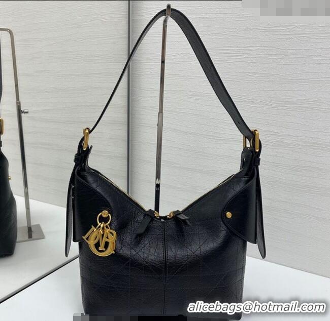 Top Design Dior Small Voyage Bag in Flat Macrocannage Crinkled Calfskin Leather 2845 Black 2025