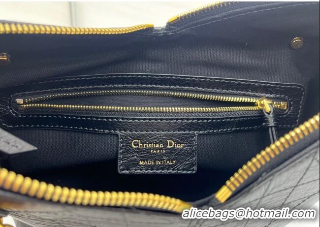 Top Design Dior Small Voyage Bag in Flat Macrocannage Crinkled Calfskin Leather 2845 Black 2025