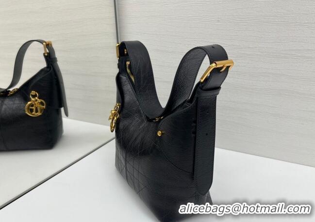 Top Design Dior Small Voyage Bag in Flat Macrocannage Crinkled Calfskin Leather 2845 Black 2025