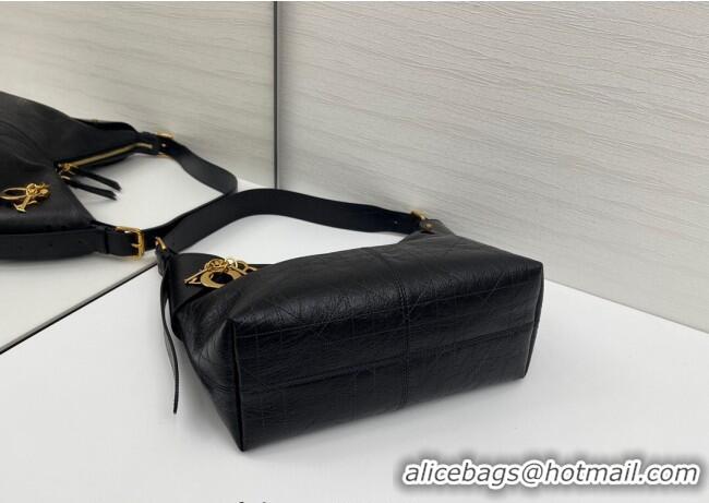Super Quality Dior Medium Voyage Bag in Flat Macrocannage Crinkled Calfskin Leather 2846 Black 2025