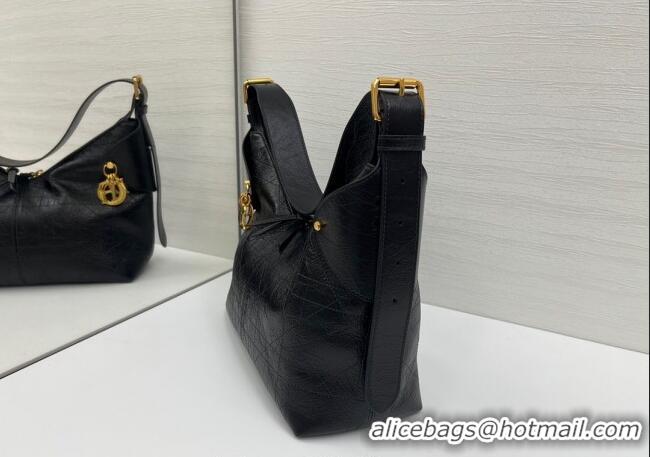 Super Quality Dior Medium Voyage Bag in Flat Macrocannage Crinkled Calfskin Leather 2846 Black 2025