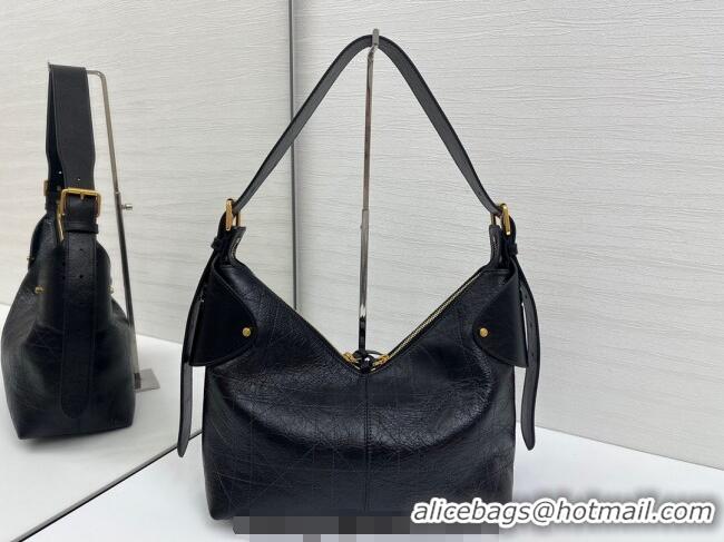 Super Quality Dior Medium Voyage Bag in Flat Macrocannage Crinkled Calfskin Leather 2846 Black 2025