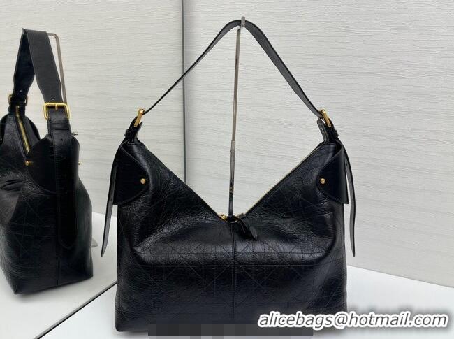 Best Price Dior Large Voyage Bag in Flat Macrocannage Crinkled Calfskin Leather 2847 Black 2025
