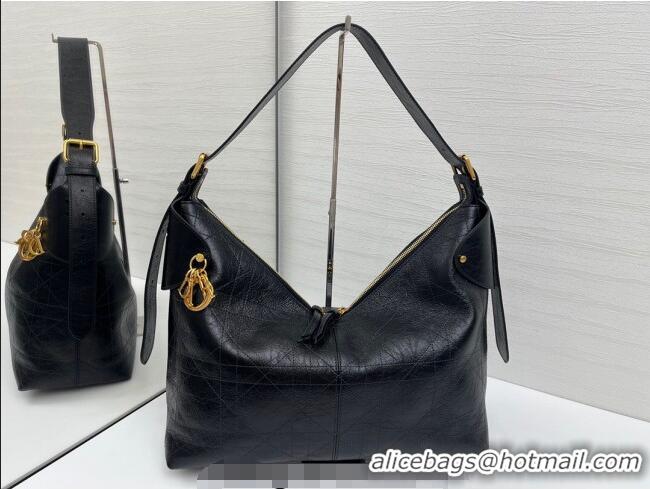 Best Price Dior Large Voyage Bag in Flat Macrocannage Crinkled Calfskin Leather 2847 Black 2025