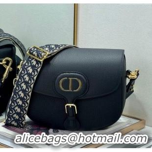 Best Price Dior Large Dior Bobby Bag Grained Calfskin with Blue Oblique Embroidered Shoulder Strap 9132 Black 2025