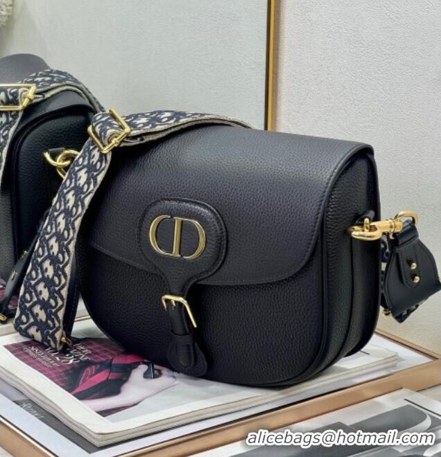 Best Price Dior Large Dior Bobby Bag Grained Calfskin with Blue Oblique Embroidered Shoulder Strap 9132 Black 2025
