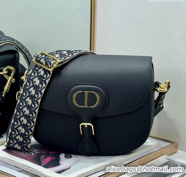 Best Price Dior Large Dior Bobby Bag Grained Calfskin with Blue Oblique Embroidered Shoulder Strap 9132 Black 2025
