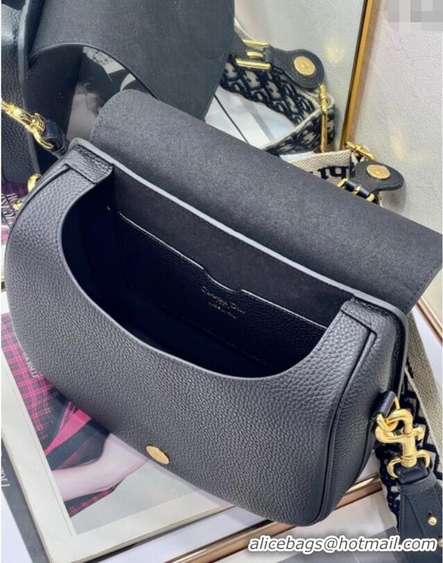 Best Price Dior Large Dior Bobby Bag Grained Calfskin with Blue Oblique Embroidered Shoulder Strap 9132 Black 2025