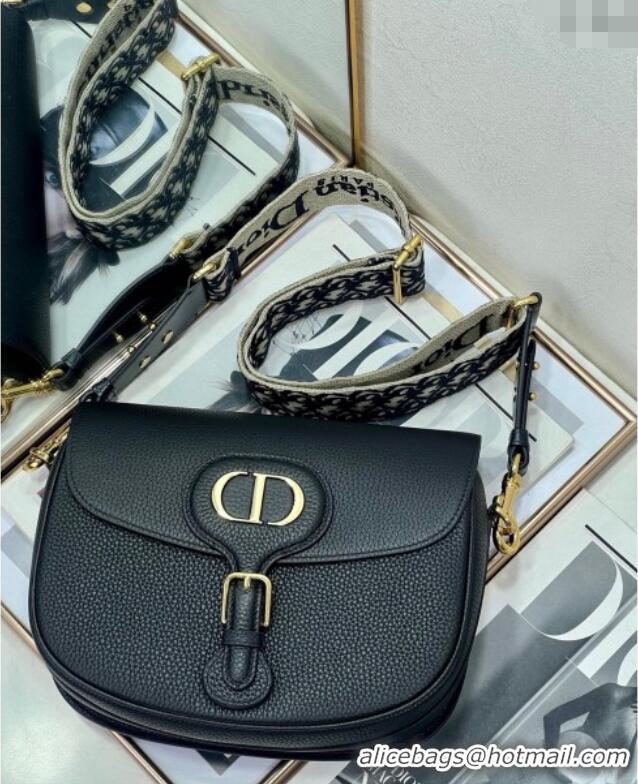 Best Price Dior Large Dior Bobby Bag Grained Calfskin with Blue Oblique Embroidered Shoulder Strap 9132 Black 2025