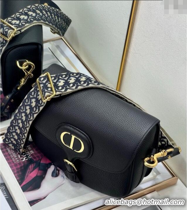 Best Price Dior Large Dior Bobby Bag Grained Calfskin with Blue Oblique Embroidered Shoulder Strap 9132 Black 2025