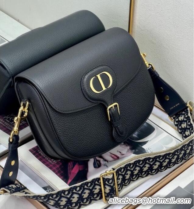 Best Price Dior Large Dior Bobby Bag Grained Calfskin with Blue Oblique Embroidered Shoulder Strap 9132 Black 2025