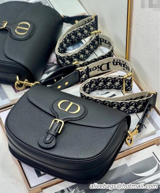 Best Price Dior Large Dior Bobby Bag Grained Calfskin with Blue Oblique Embroidered Shoulder Strap 9132 Black 2025