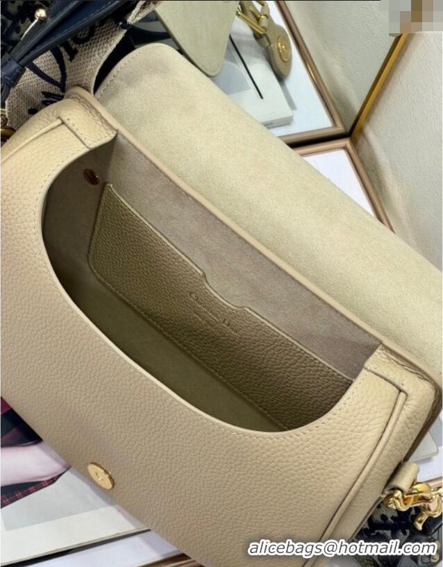 Top Design Dior Large Dior Bobby Bag Grained Calfskin with Blue Oblique Embroidered Shoulder Strap 9132 Beige 2025