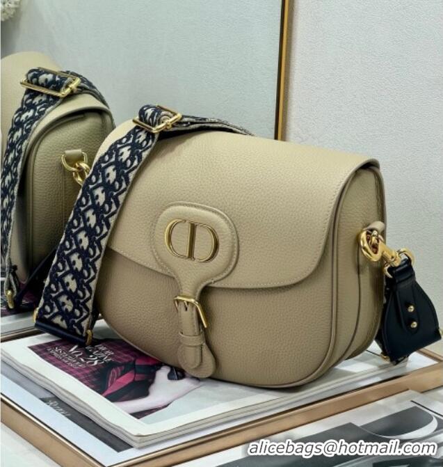 Top Design Dior Large Dior Bobby Bag Grained Calfskin with Blue Oblique Embroidered Shoulder Strap 9132 Beige 2025