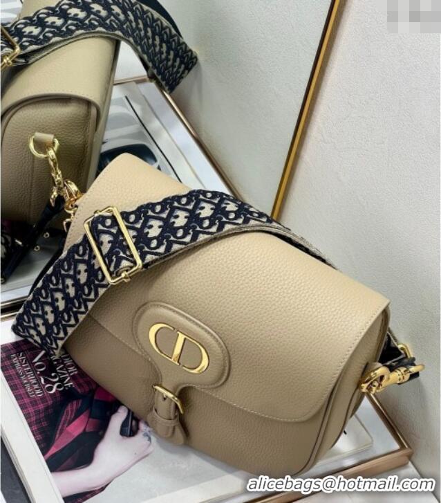 Top Design Dior Large Dior Bobby Bag Grained Calfskin with Blue Oblique Embroidered Shoulder Strap 9132 Beige 2025