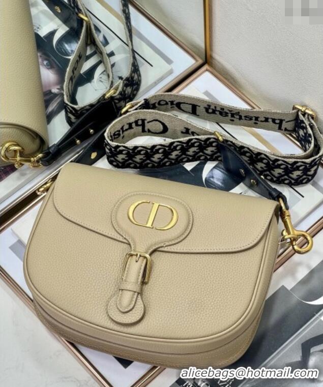 Top Design Dior Large Dior Bobby Bag Grained Calfskin with Blue Oblique Embroidered Shoulder Strap 9132 Beige 2025
