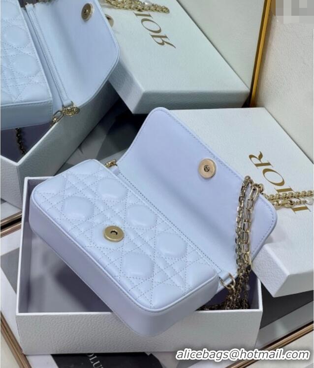 Luxury Cheap Dior My Dior - Dior Talk Phone Pouch in Cannage Lambskin Leather 9134 Ice Blue 2025