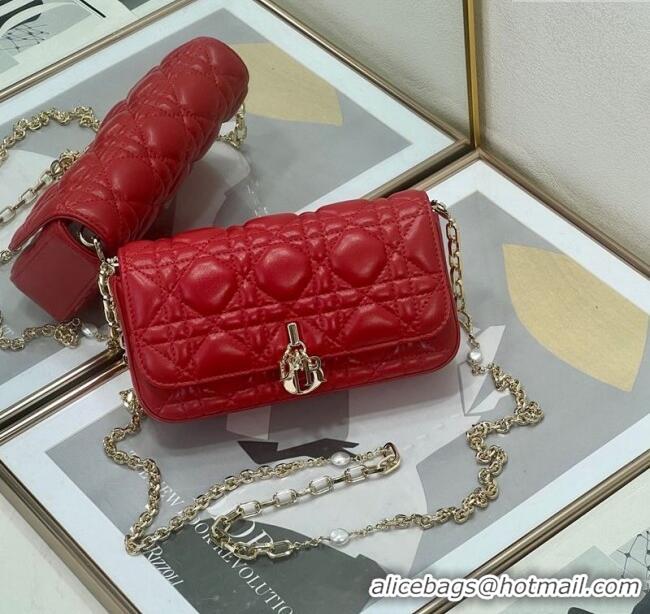 Fashion Discount Dior My Dior - Dior Talk Phone Pouch in Cannage Lambskin Leather 9134 Red 2025