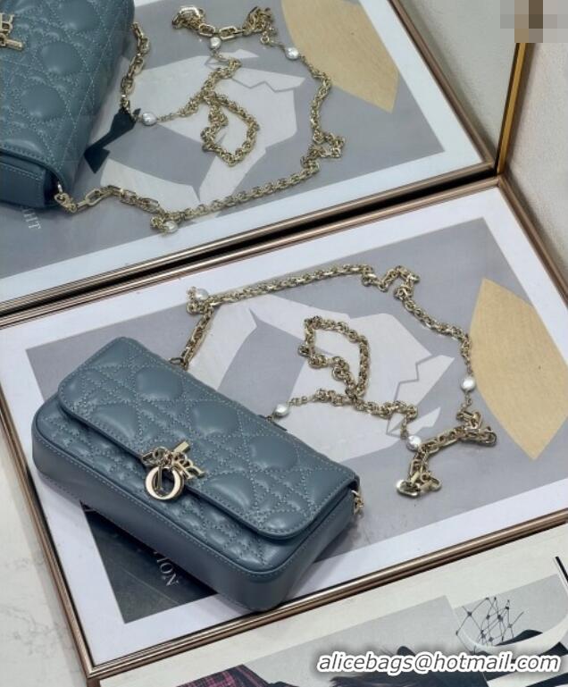Good Quality Dior My Dior - Dior Talk Phone Pouch in Cannage Lambskin Leather 9134 Dusty Blue 2025