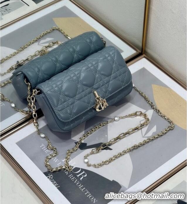 Good Quality Dior My Dior - Dior Talk Phone Pouch in Cannage Lambskin Leather 9134 Dusty Blue 2025