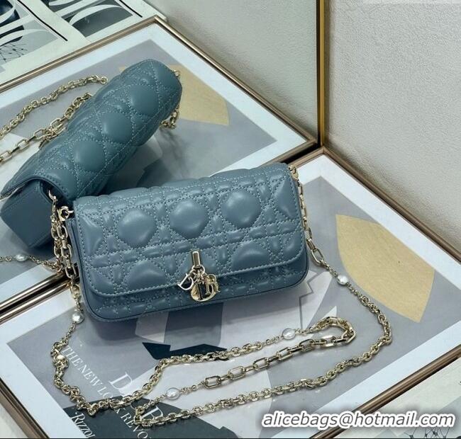 Good Quality Dior My Dior - Dior Talk Phone Pouch in Cannage Lambskin Leather 9134 Dusty Blue 2025