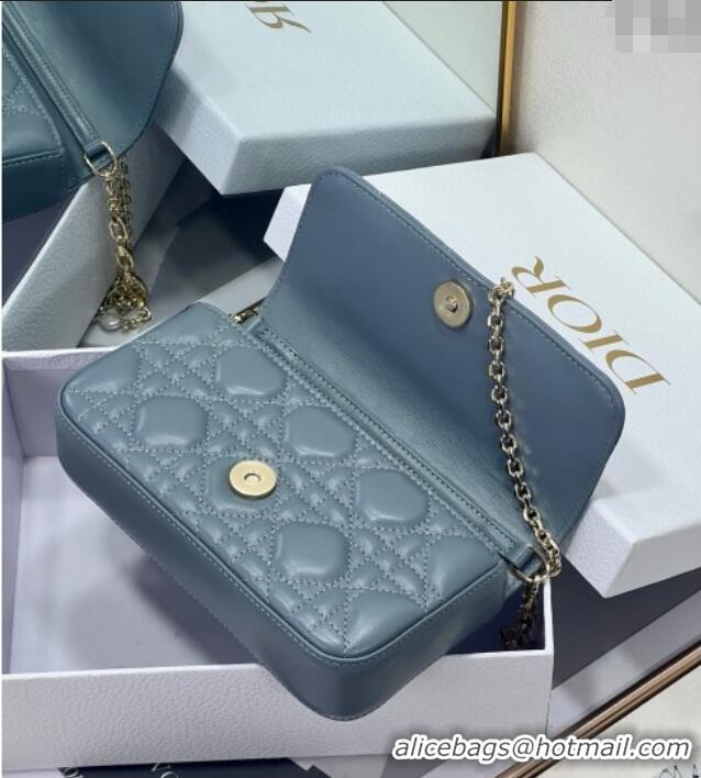 Good Quality Dior My Dior - Dior Talk Phone Pouch in Cannage Lambskin Leather 9134 Dusty Blue 2025