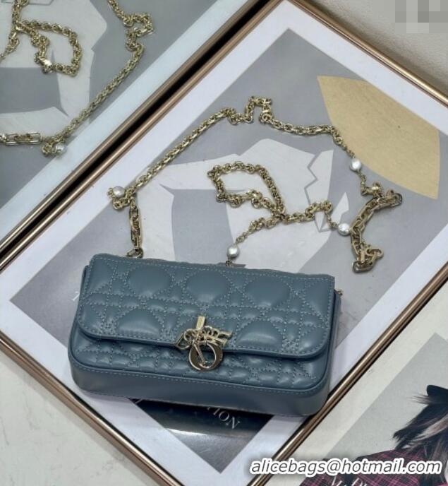 Good Quality Dior My Dior - Dior Talk Phone Pouch in Cannage Lambskin Leather 9134 Dusty Blue 2025