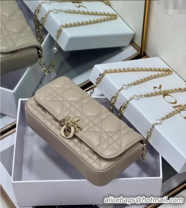 Well Crafted Dior My Dior - Dior Talk Phone Pouch in Cannage Lambskin Leather 9134 Powder Beige 2025