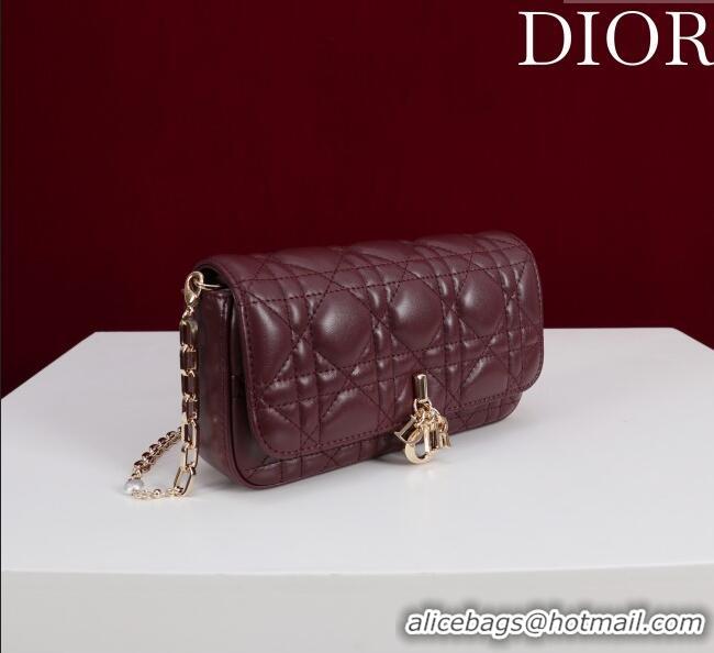Good Quality Dior My Dior - Dior Talk Phone Pouch in Cannage Lambskin Leather 9149 Dark Burgundy 2025