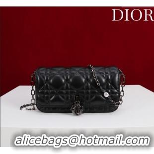 Luxury Classic Dior My Dior - Dior Talk Phone Pouch in Cannage Lambskin Leather 9149 All Black 2025