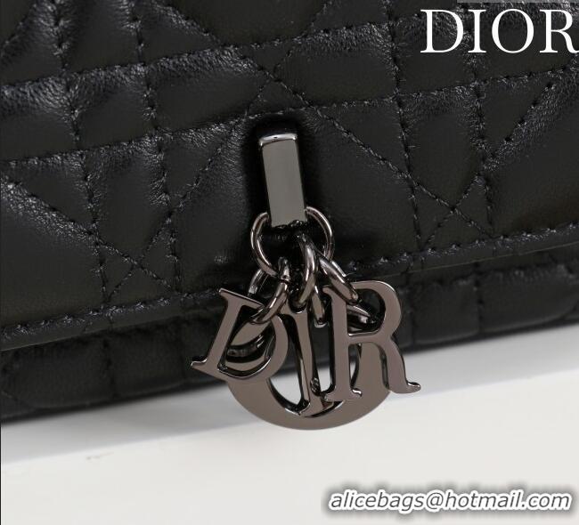 Luxury Classic Dior My Dior - Dior Talk Phone Pouch in Cannage Lambskin Leather 9149 All Black 2025