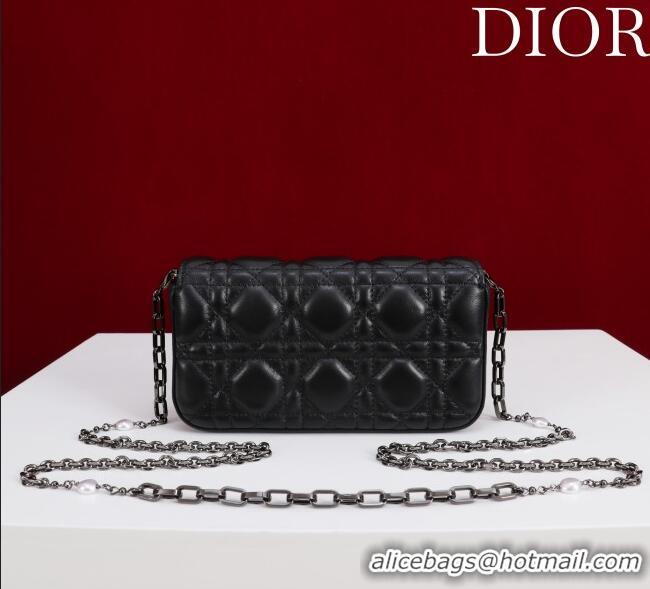 Luxury Classic Dior My Dior - Dior Talk Phone Pouch in Cannage Lambskin Leather 9149 All Black 2025