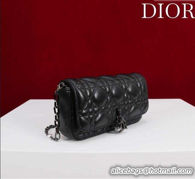 Luxury Classic Dior My Dior - Dior Talk Phone Pouch in Cannage Lambskin Leather 9149 All Black 2025