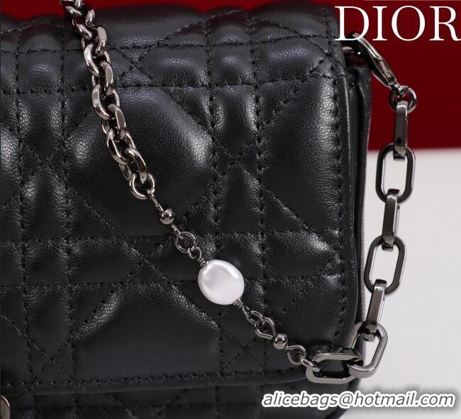 Luxury Classic Dior My Dior - Dior Talk Phone Pouch in Cannage Lambskin Leather 9149 All Black 2025