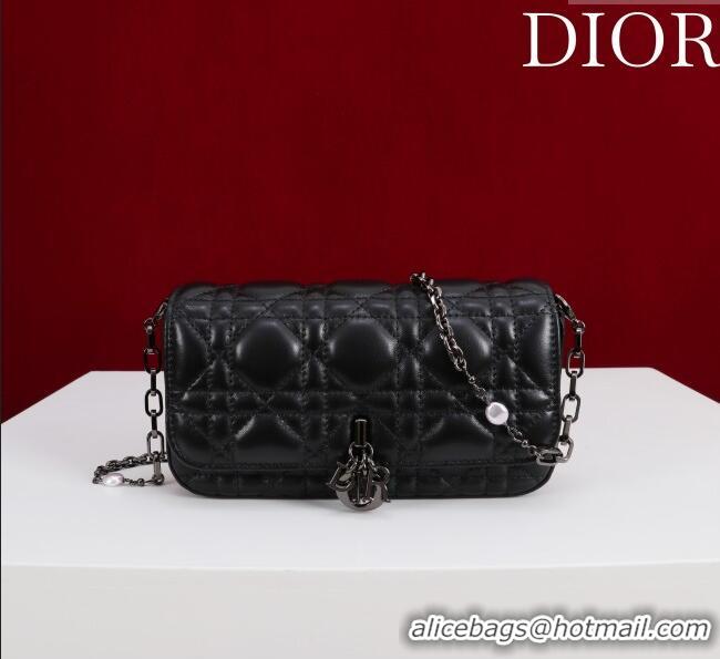 Luxury Classic Dior My Dior - Dior Talk Phone Pouch in Cannage Lambskin Leather 9149 All Black 2025