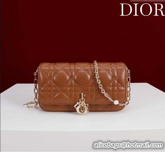 Buy Classic Dior My Dior - Dior Talk Phone Pouch in Cannage Lambskin Leather 9149 Brown 2025