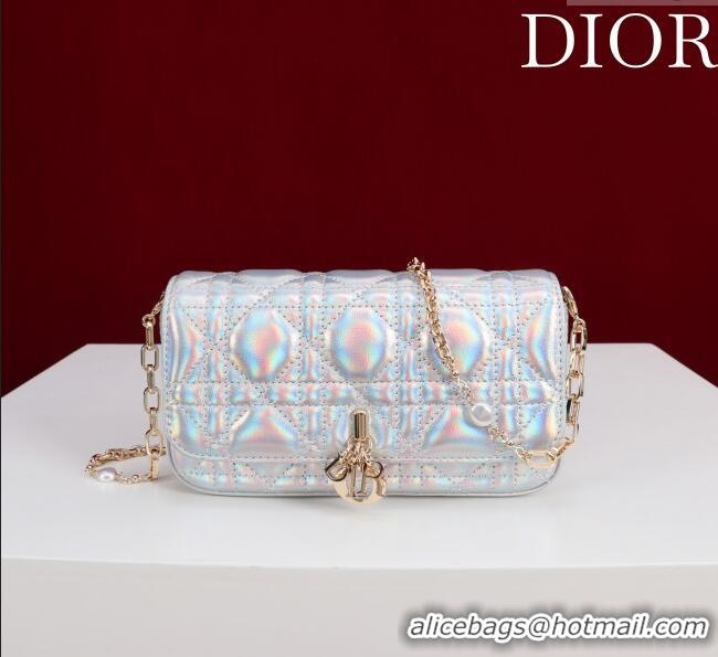 Original Cheap Dior My Dior - Dior Talk Phone Pouch in Cannage Iridescent Leather 9149 Silver 2025