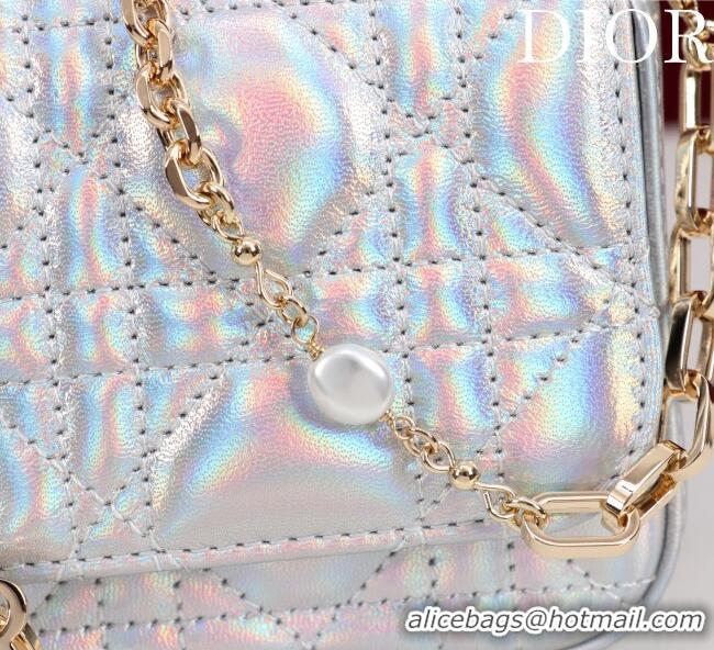 Original Cheap Dior My Dior - Dior Talk Phone Pouch in Cannage Iridescent Leather 9149 Silver 2025