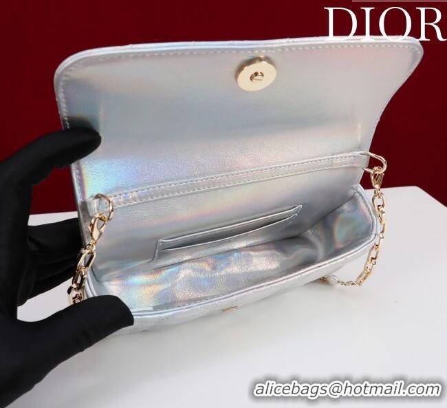 Original Cheap Dior My Dior - Dior Talk Phone Pouch in Cannage Iridescent Leather 9149 Silver 2025