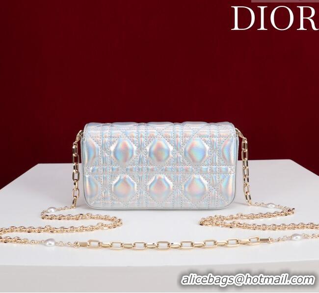 Original Cheap Dior My Dior - Dior Talk Phone Pouch in Cannage Iridescent Leather 9149 Silver 2025