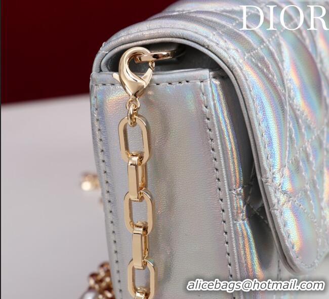 Original Cheap Dior My Dior - Dior Talk Phone Pouch in Cannage Iridescent Leather 9149 Silver 2025