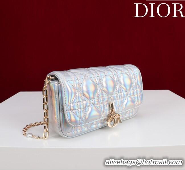 Original Cheap Dior My Dior - Dior Talk Phone Pouch in Cannage Iridescent Leather 9149 Silver 2025