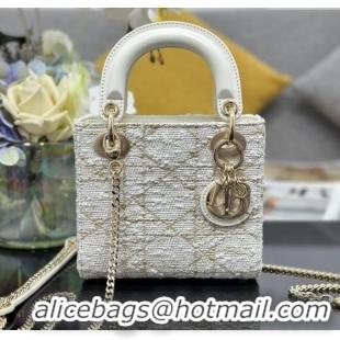 Grade Quality Dior Mini Lady Bag in Tweed 0929 White 2025
