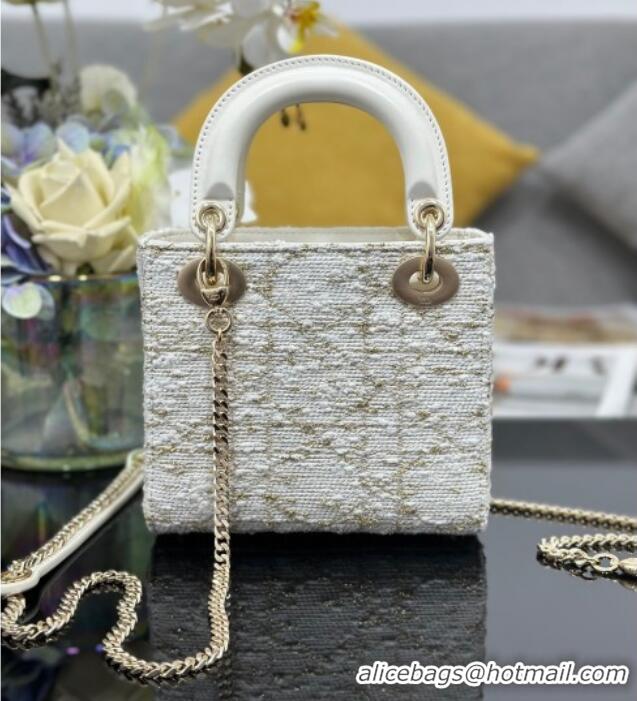 Grade Quality Dior Mini Lady Bag in Tweed 0929 White 2025