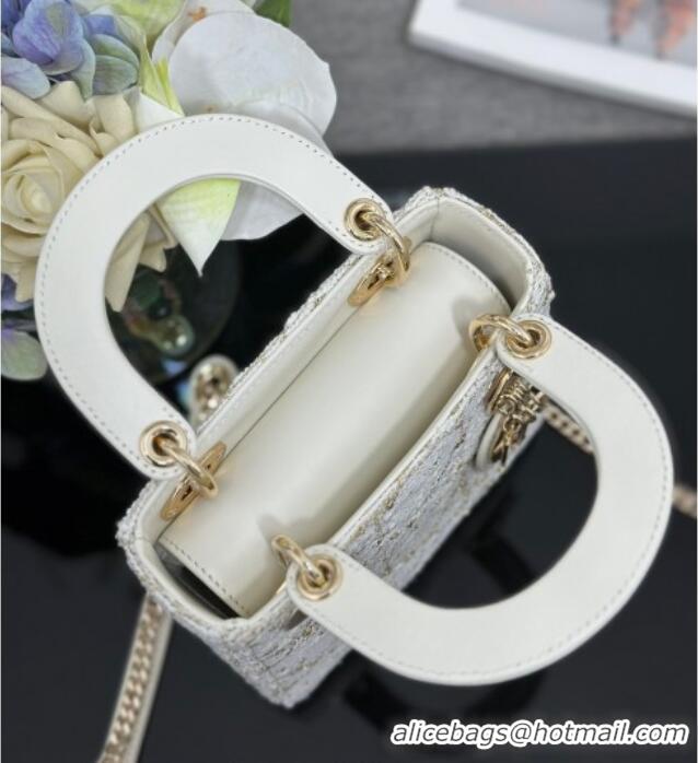 Grade Quality Dior Mini Lady Bag in Tweed 0929 White 2025
