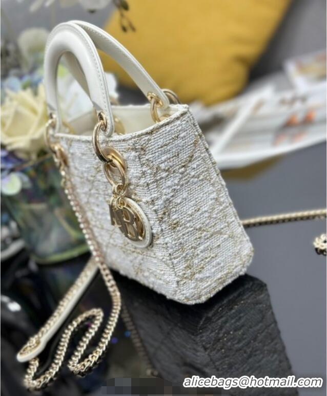Grade Quality Dior Mini Lady Bag in Tweed 0929 White 2025