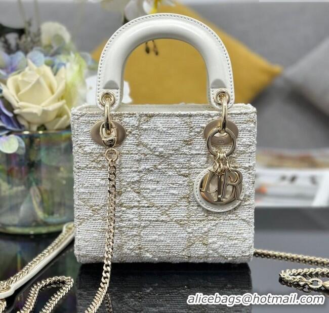 Grade Quality Dior Mini Lady Bag in Tweed 0929 White 2025