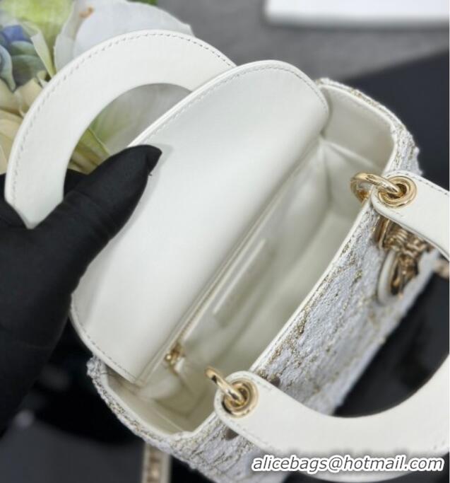 Grade Quality Dior Mini Lady Bag in Tweed 0929 White 2025