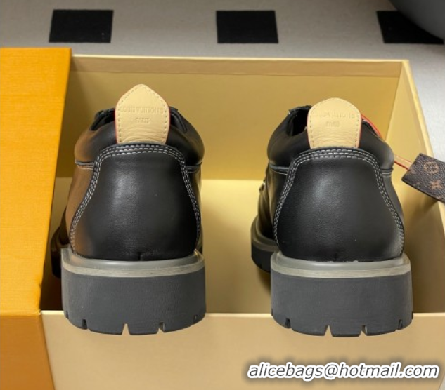 Luxury Cheap Louis Vuitton LV Remix Derby Lace-Ups Shoes 5cm in Plain Leather Black 2025 1AIJ63 0829060
