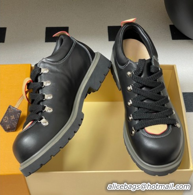 Luxury Cheap Louis Vuitton LV Remix Derby Lace-Ups Shoes 5cm in Plain Leather Black 2025 1AIJ63 0829060
